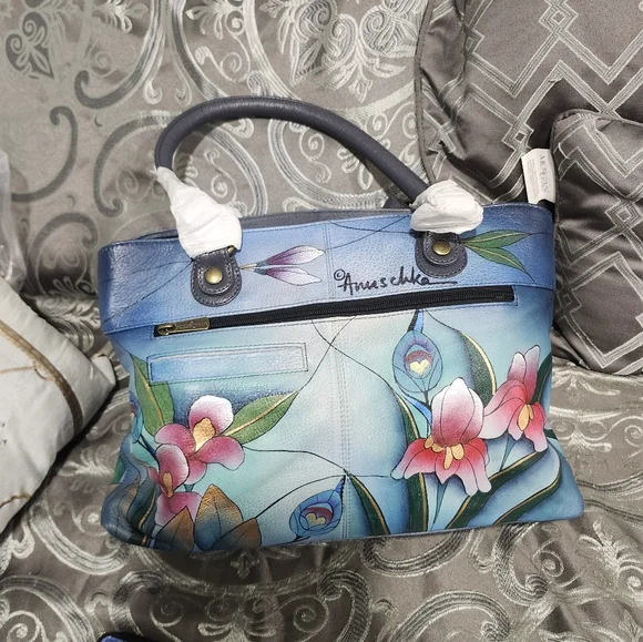 Anuschka Midnight Peacock Purse And WalletHandpainted Genuine Leather